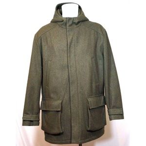 J. Crew Mens Large Dark Green Wool Blend Overcoat